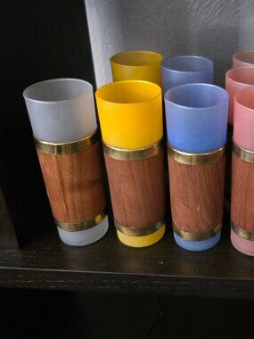 Vintage Set of 14 1960s Siesta Ware Frosted Pastel Tiki Glasses